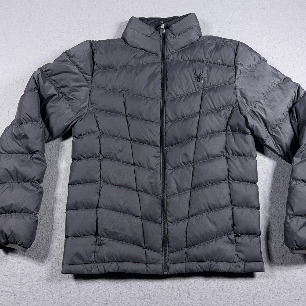 Spyder Down Puffer Jacket Men Small Quilted Full Zip  Gray Outdoor Hiking - Picture 3 of 11